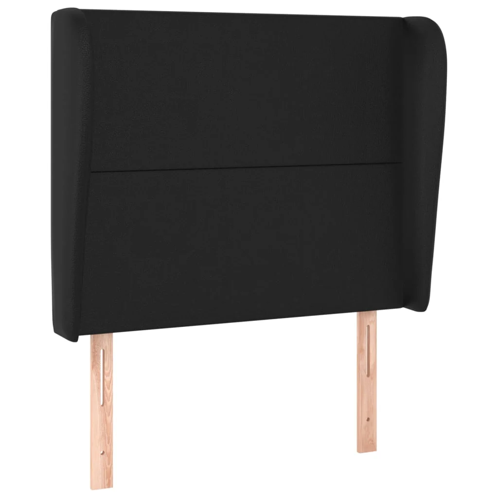 sengegavl med kanter 83x23x118/128 cm kunstlæder sort - Image 2