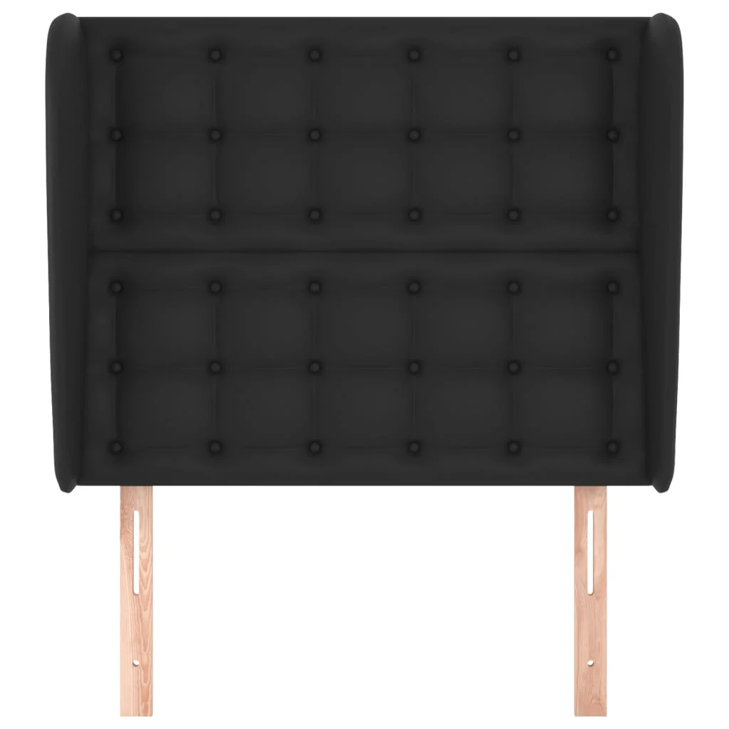 sengegavl med kanter 83x23x118/128 cm kunstlæder sort - Image 3