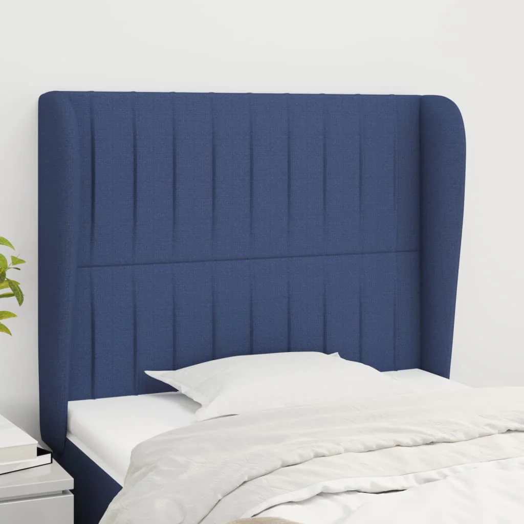 sengegavl med kanter 83x23x118/128 cm stof blå