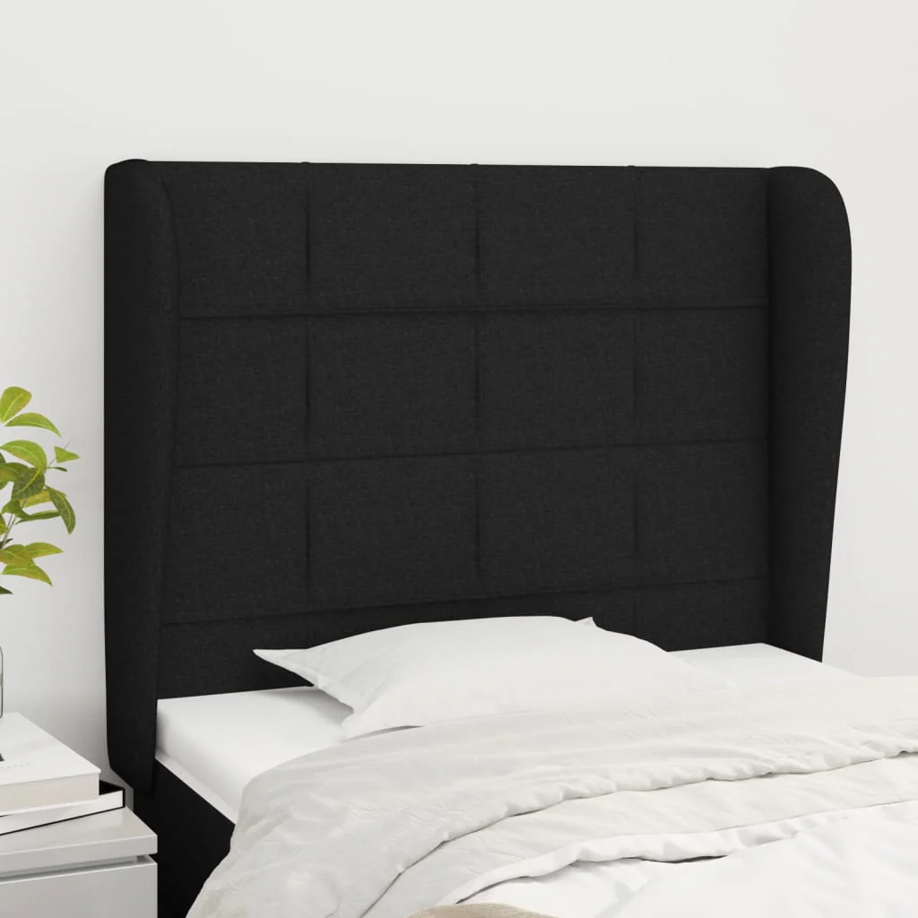 sengegavl med kanter 83x23x118/128 cm stof sort