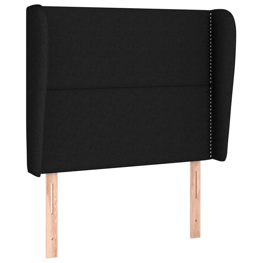 sengegavl med kanter 83x23x118/128 cm stof sort - Image 2