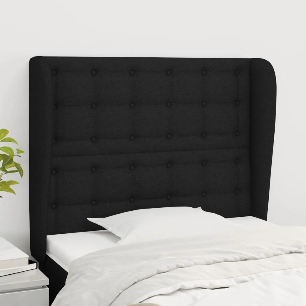 sengegavl med kanter 83x23x118/128 cm stof sort
