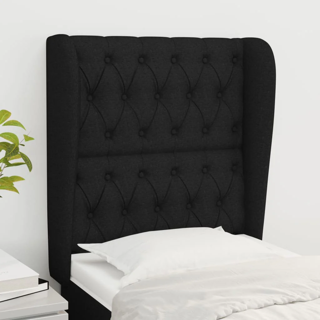 sengegavl med kanter 83x23x118/128 cm stof sort