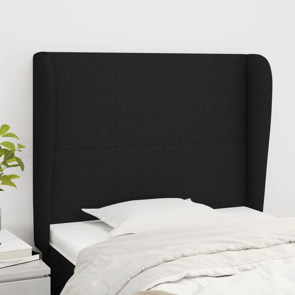 sengegavl med kanter 83x23x118/128 cm stof sort