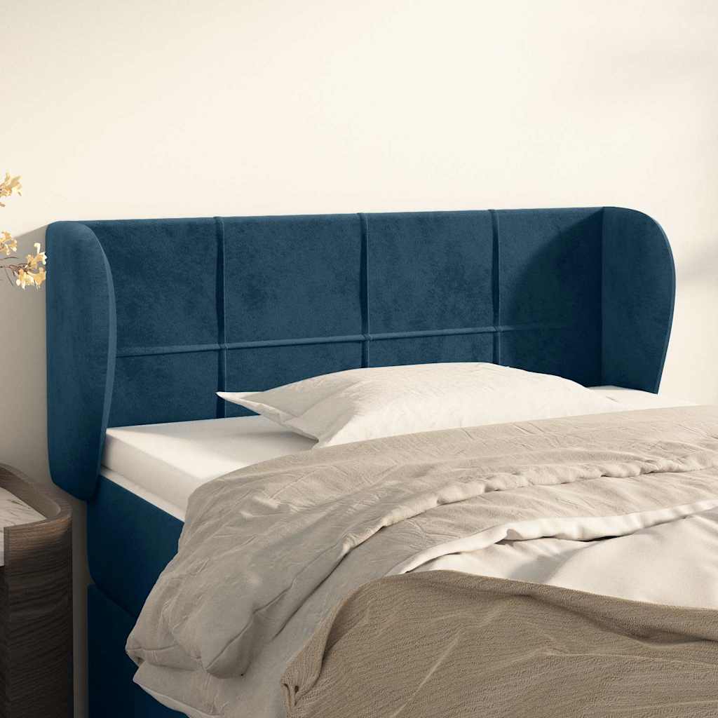 sengegavl med kanter 83x23x78/88 cm fløjl mørkeblå