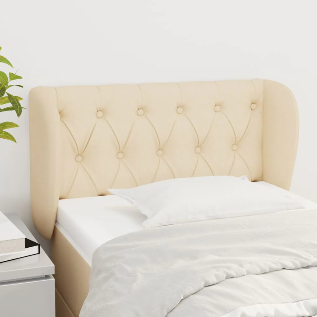 sengegavl med kanter 83x23x78/88 cm stof cremefarvet
