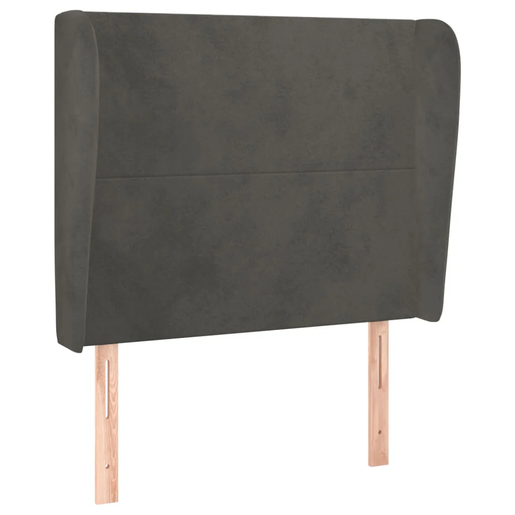 sengegavl med kanter 93x23x118/128 cm fløjl mørkegrå - Image 2