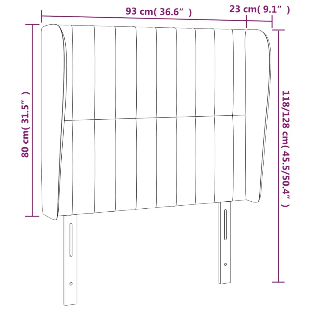 sengegavl med kanter 93x23x118/128 cm fløjl mørkegrå - Image 8