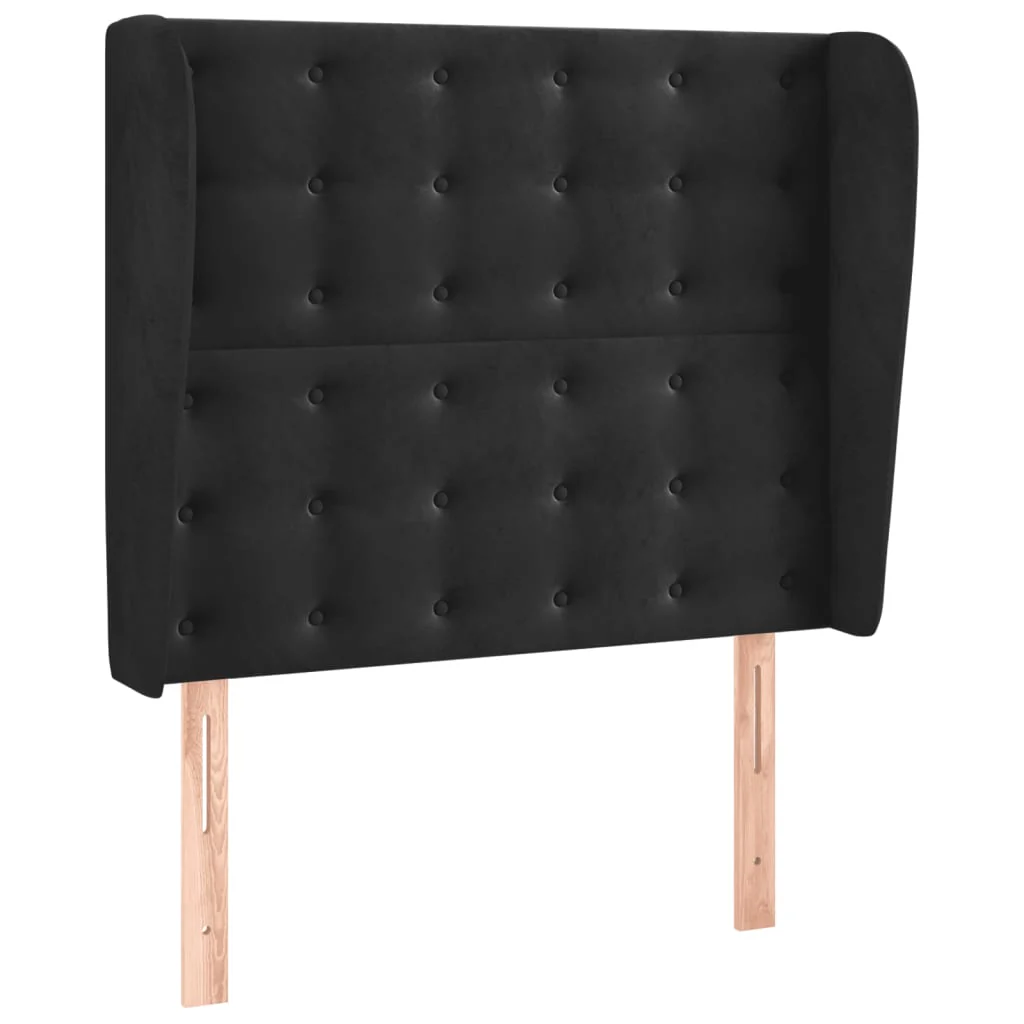 sengegavl med kanter 93x23x118/128 cm fløjl sort - Image 2