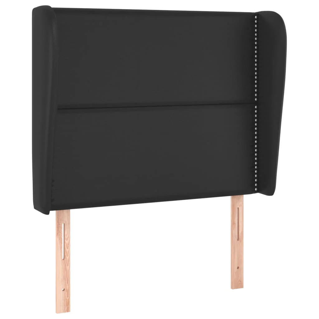 sengegavl med kanter 93x23x118/128 cm kunstlæder sort - Image 2