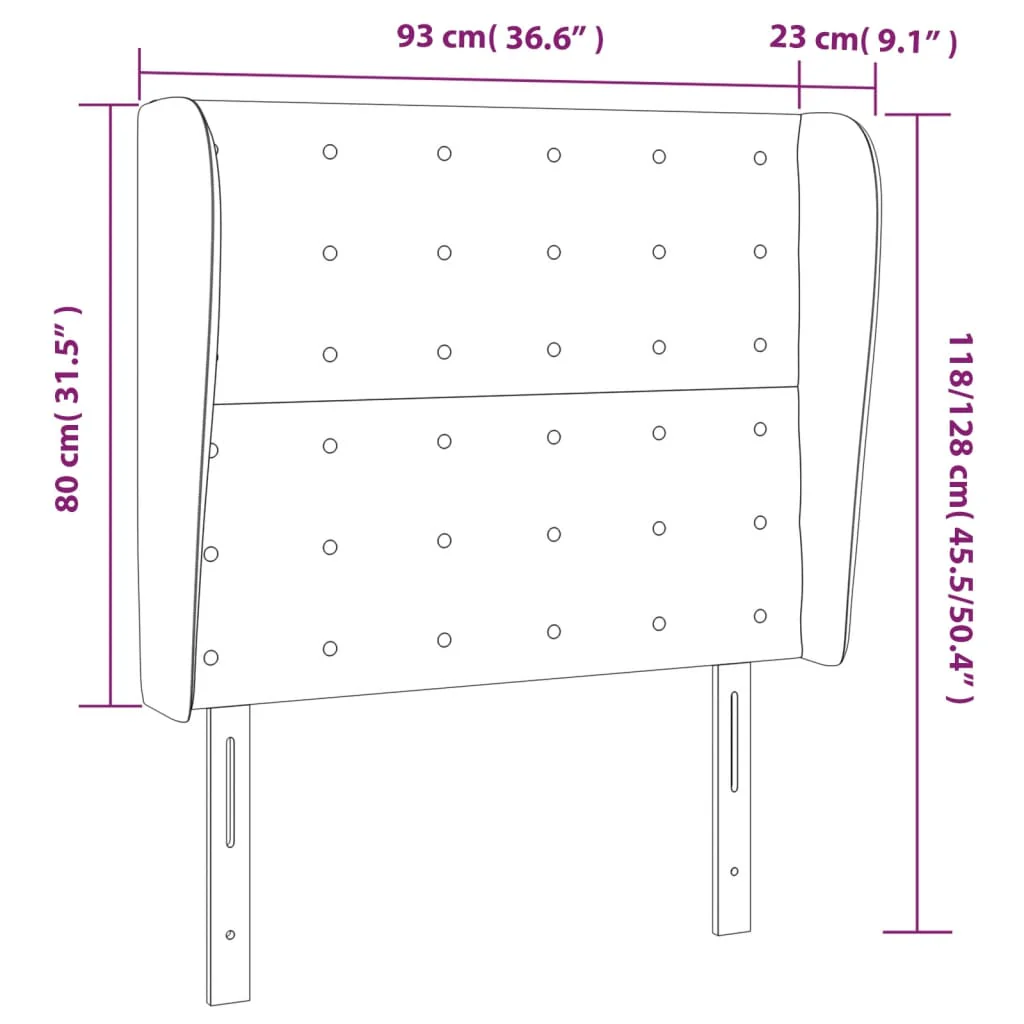 sengegavl med kanter 93x23x118/128 cm stof cremefarvet - Image 8