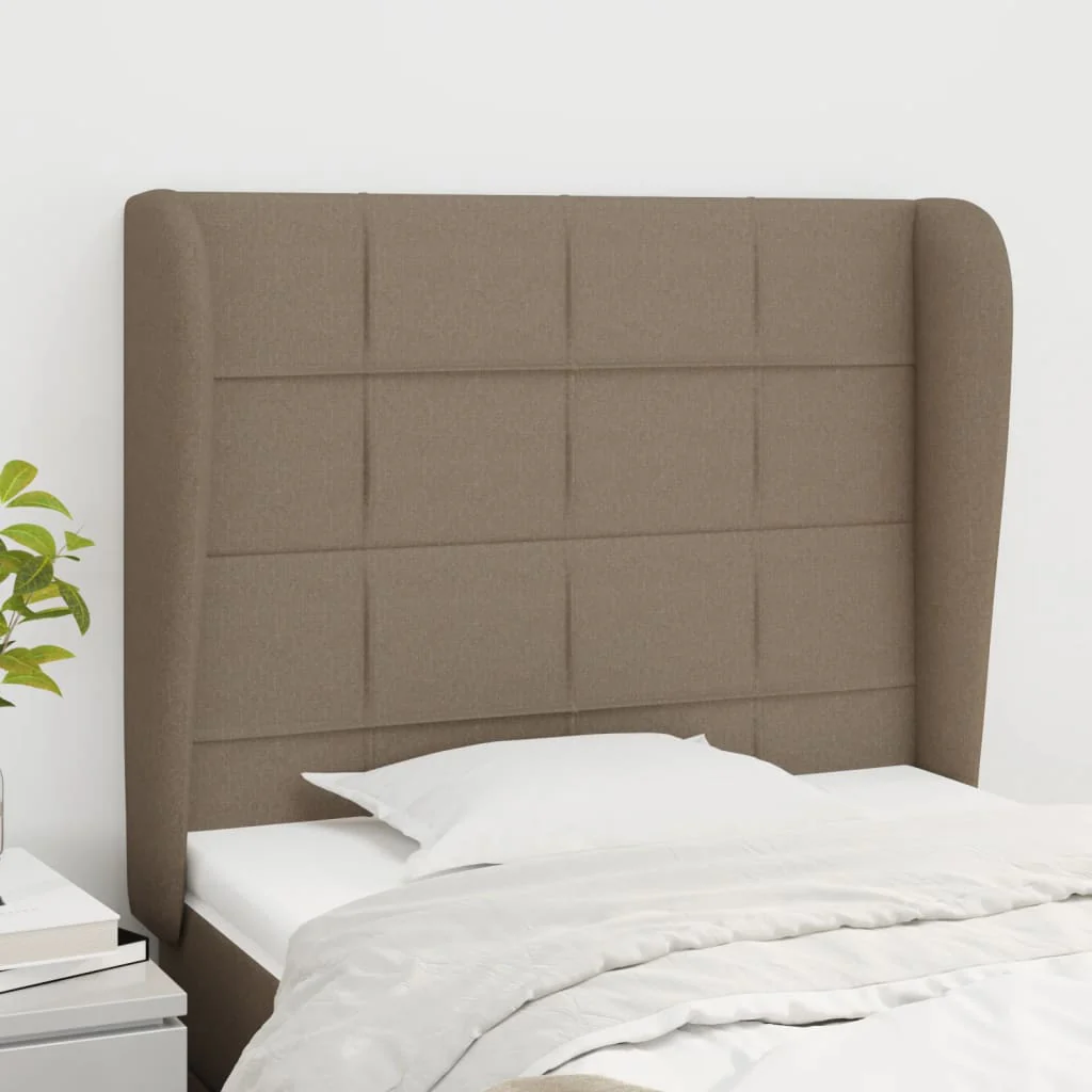 sengegavl med kanter 93x23x118/128 cm stof gråbrun