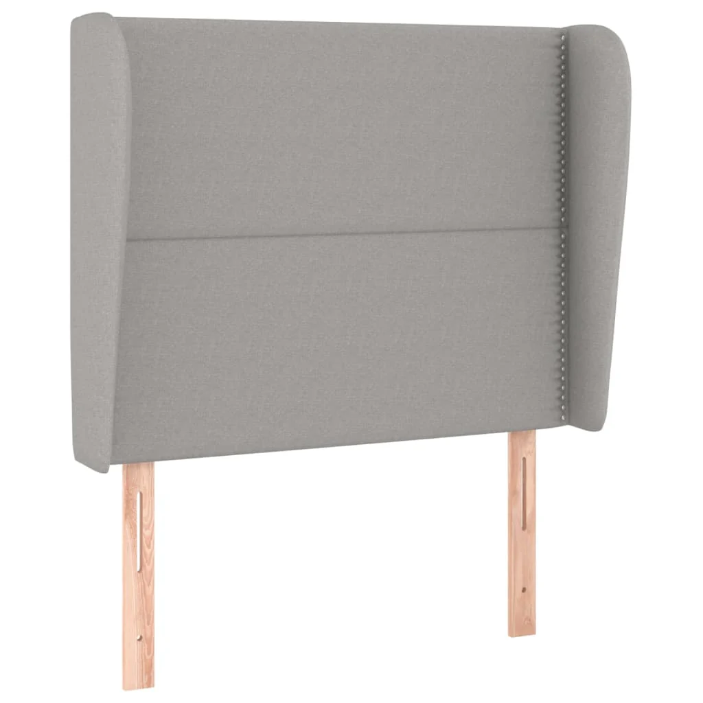 sengegavl med kanter 93x23x118/128 cm stof lysegrå - Image 2