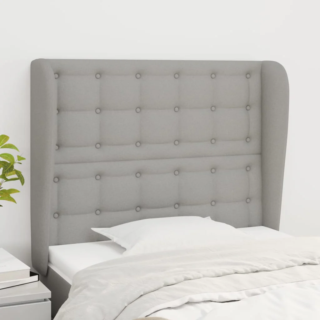 sengegavl med kanter 93x23x118/128 cm stof lysegrå