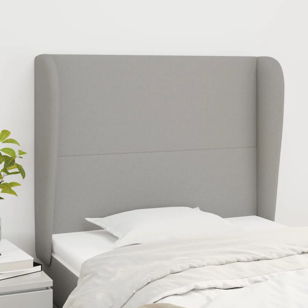 sengegavl med kanter 93x23x118/128 cm stof lysegrå