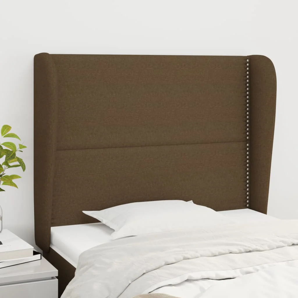 sengegavl med kanter 93x23x118/128 cm stof mørkebrun