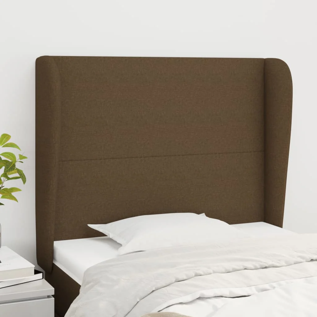 sengegavl med kanter 93x23x118/128 cm stof mørkebrun