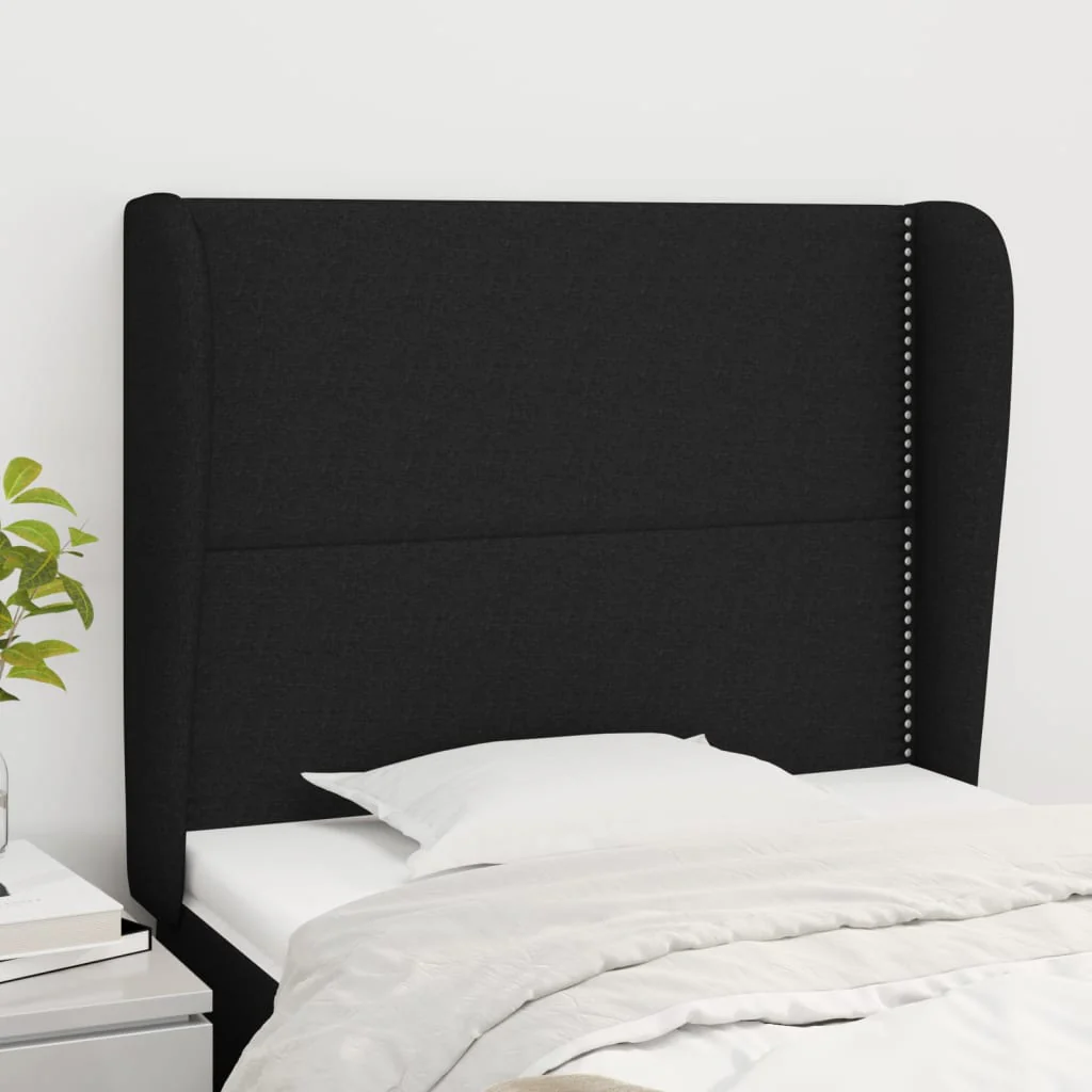sengegavl med kanter 93x23x118/128 cm stof sort