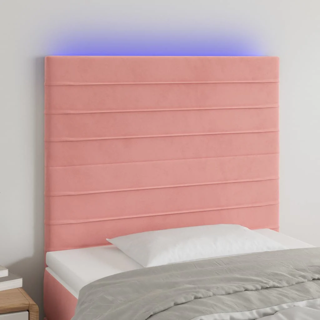 sengegavl med LED-lys 100x5x118/128 cm fløjl lyserød