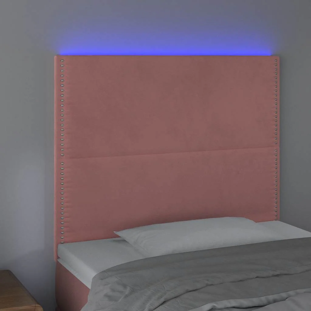 sengegavl med LED-lys 100x5x118/128 cm fløjl lyserød - Image 3