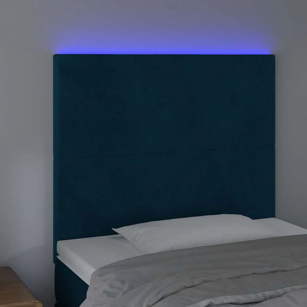sengegavl med LED-lys 100x5x118/128 cm fløjl mørkeblå - Image 3