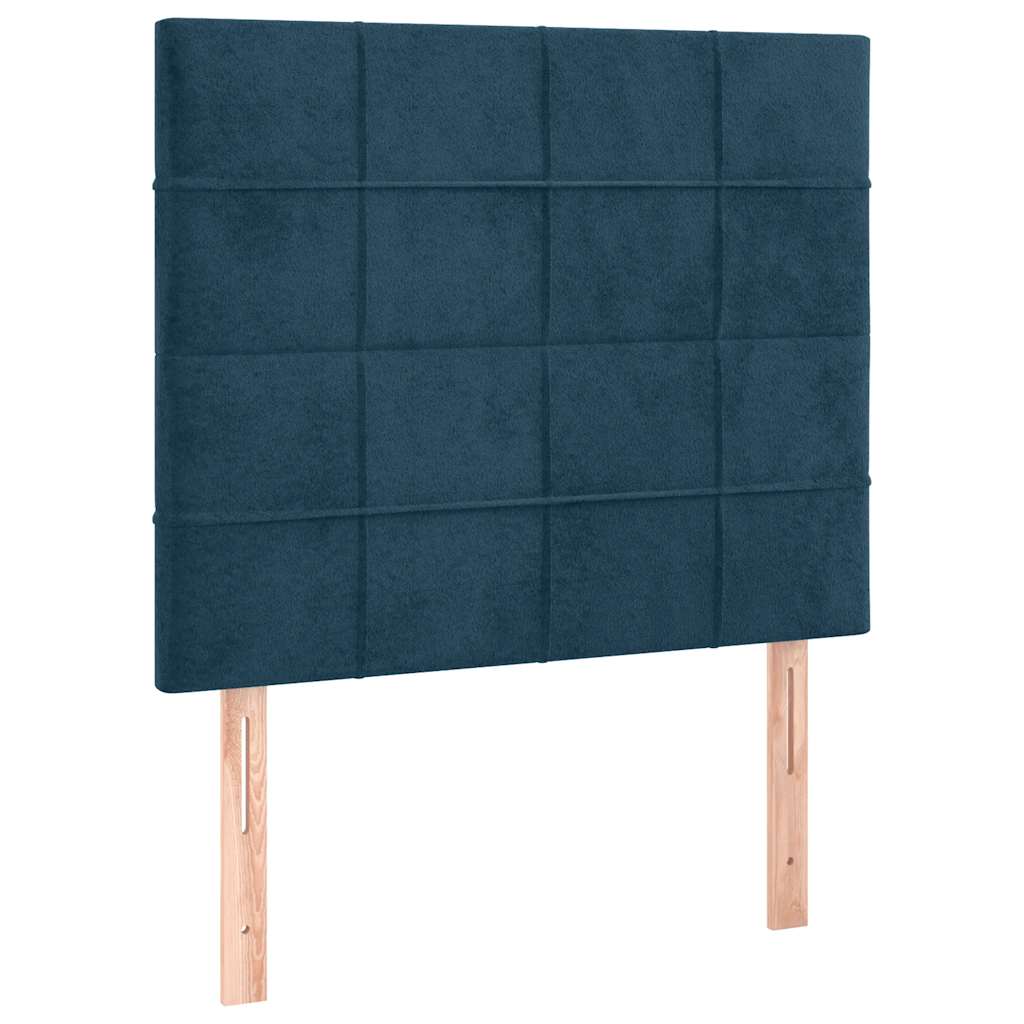 sengegavl med LED-lys 100x5x118/128 cm fløjl mørkeblå - Image 4