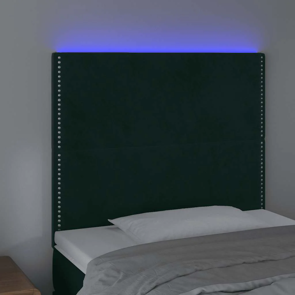sengegavl med LED-lys 100x5x118/128 cm fløjl mørkegrøn - Image 3