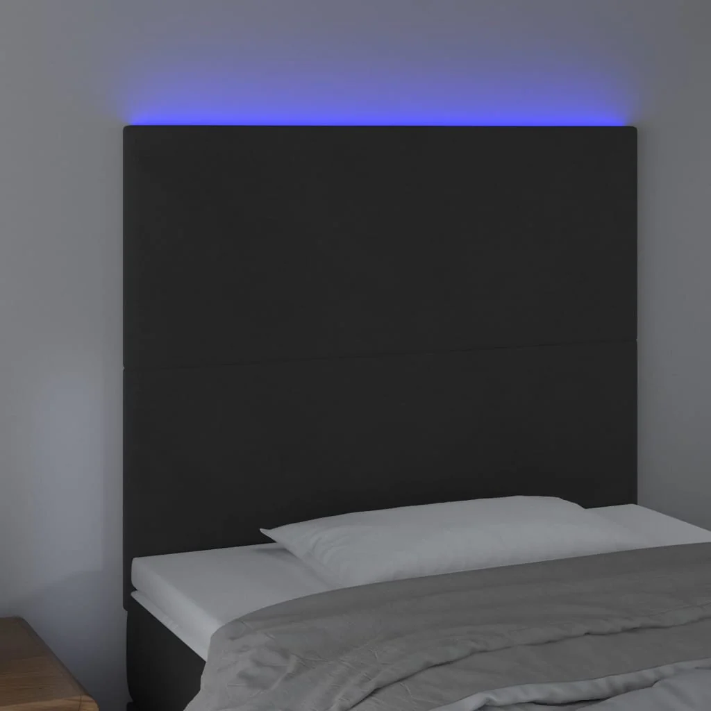 sengegavl med LED-lys 100x5x118/128 cm fløjl sort - Image 3