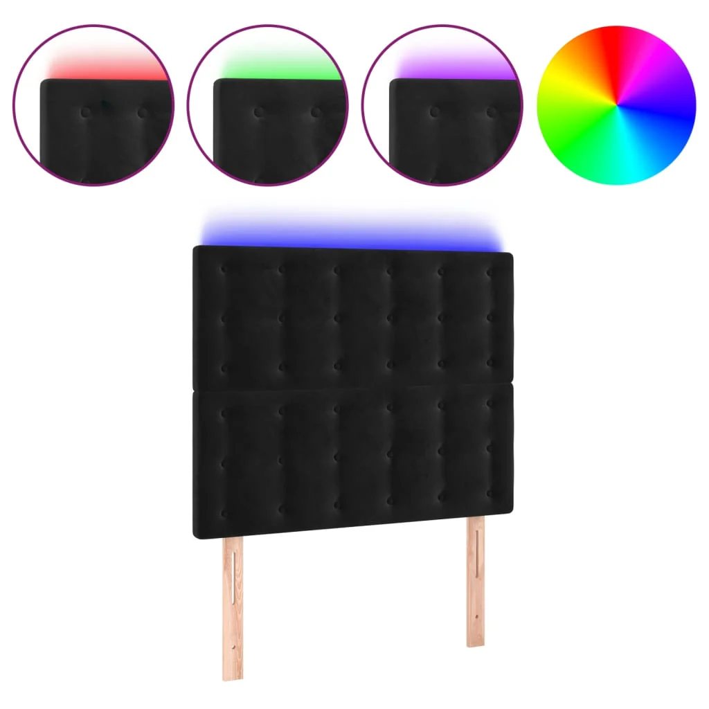 sengegavl med LED-lys 100x5x118/128 cm fløjl sort - Image 2