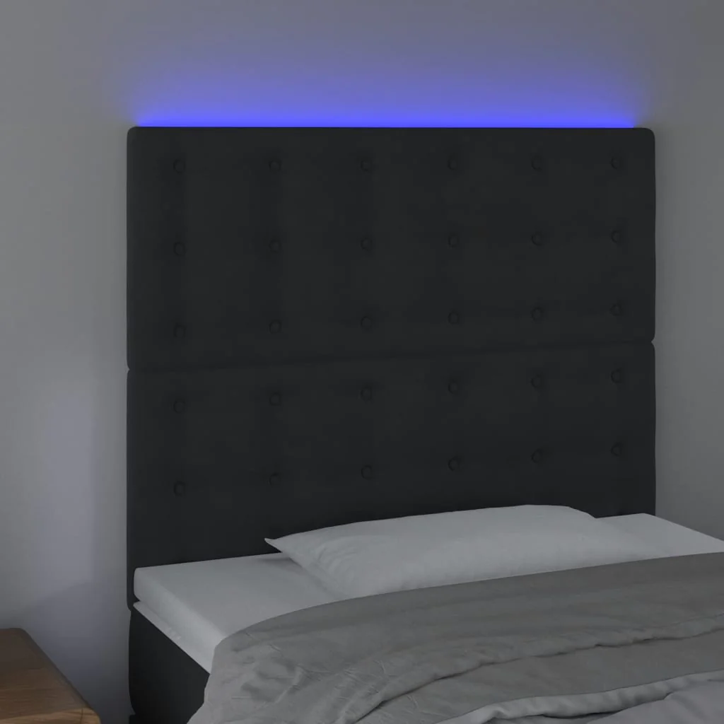 sengegavl med LED-lys 100x5x118/128 cm fløjl sort - Image 3