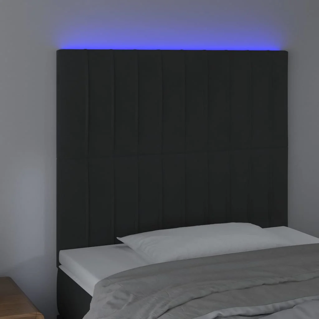 sengegavl med LED-lys 100x5x118/128 cm fløjl sort - Image 3