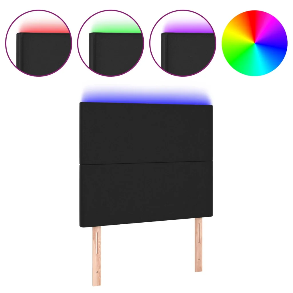 sengegavl med LED-lys 100x5x118/128 cm kunstlæder sort - Image 2