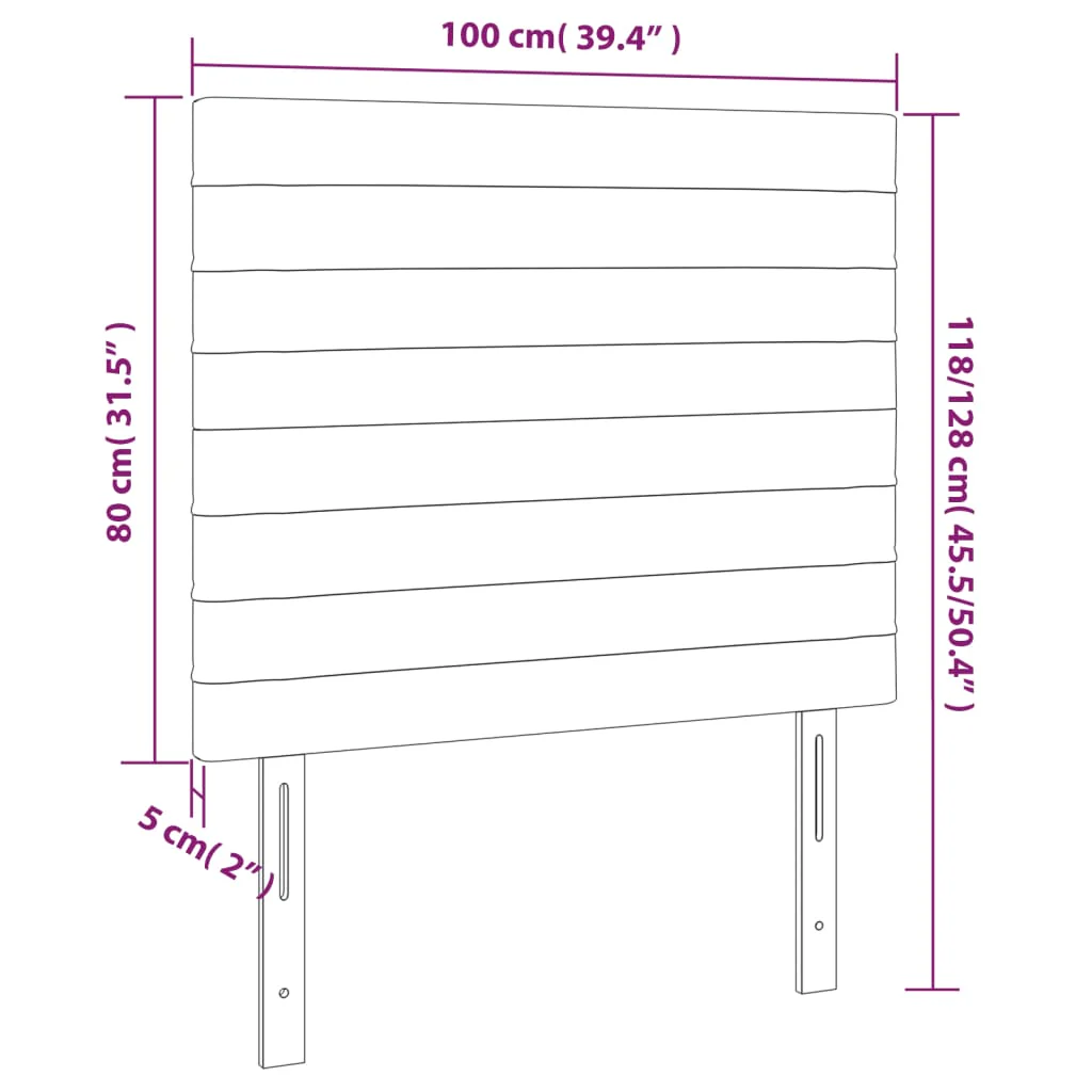 sengegavl med LED-lys 100x5x118/128 cm stof cremefarvet - Image 6
