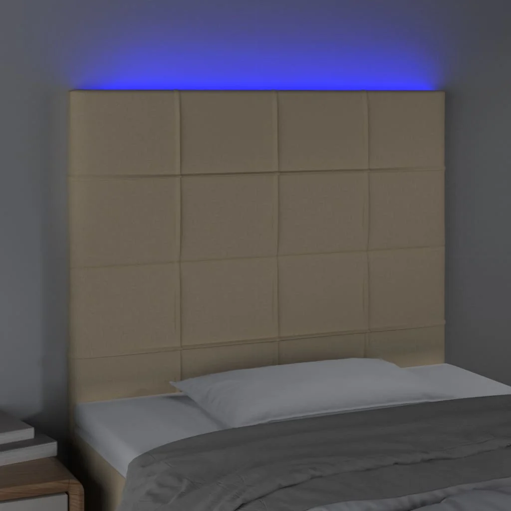 sengegavl med LED-lys 100x5x118/128 cm stof cremefarvet - Image 3