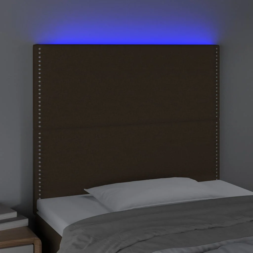 sengegavl med LED-lys 100x5x118/128 cm stof mørkebrun - Image 3