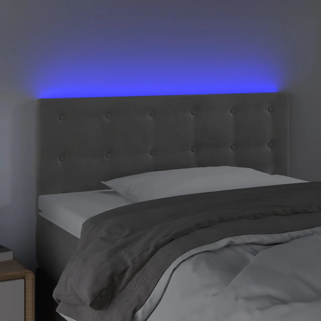 sengegavl med LED-lys 100x5x78/88 cm fløjl lysegrå - Image 3