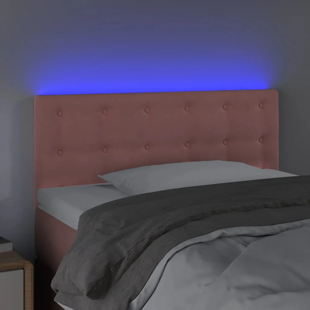 sengegavl med LED-lys 100x5x78/88 cm fløjl lyserød - Image 3
