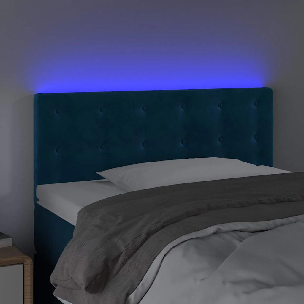 sengegavl med LED-lys 100x5x78/88 cm fløjl mørkeblå - Image 3