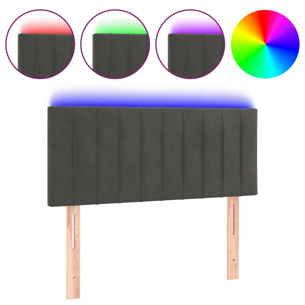 sengegavl med LED-lys 100x5x78/88 cm fløjl mørkegrå - Image 2