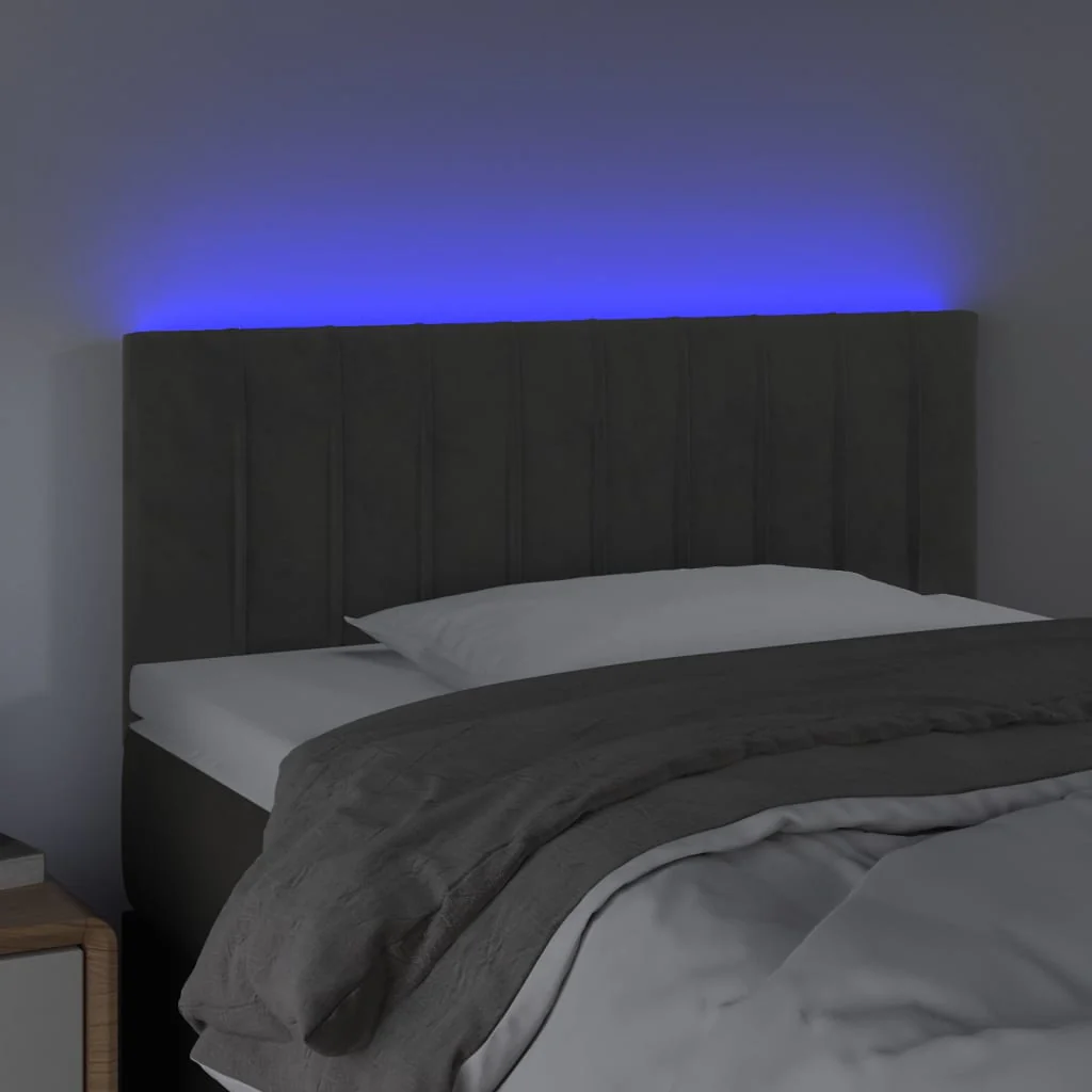 sengegavl med LED-lys 100x5x78/88 cm fløjl mørkegrå - Image 3