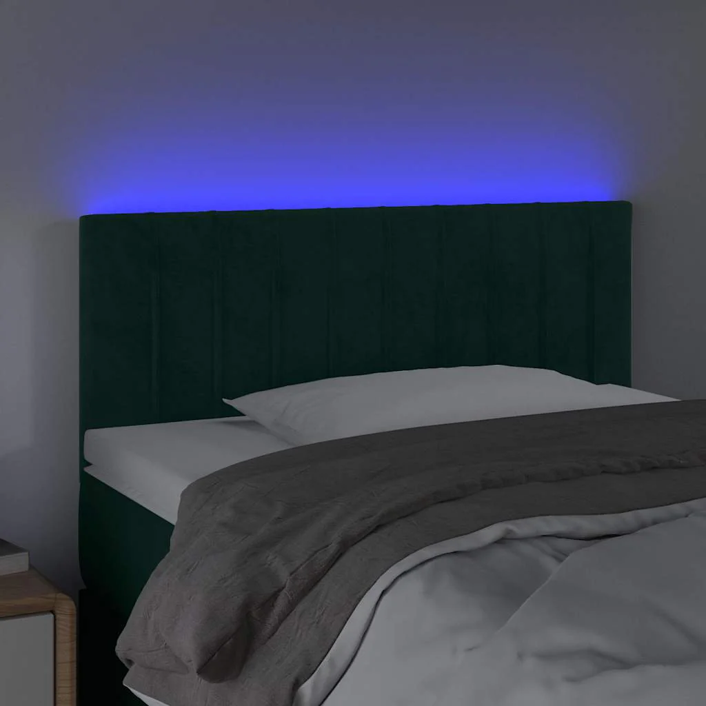 sengegavl med LED-lys 100x5x78/88 cm fløjl mørkegrøn - Image 3