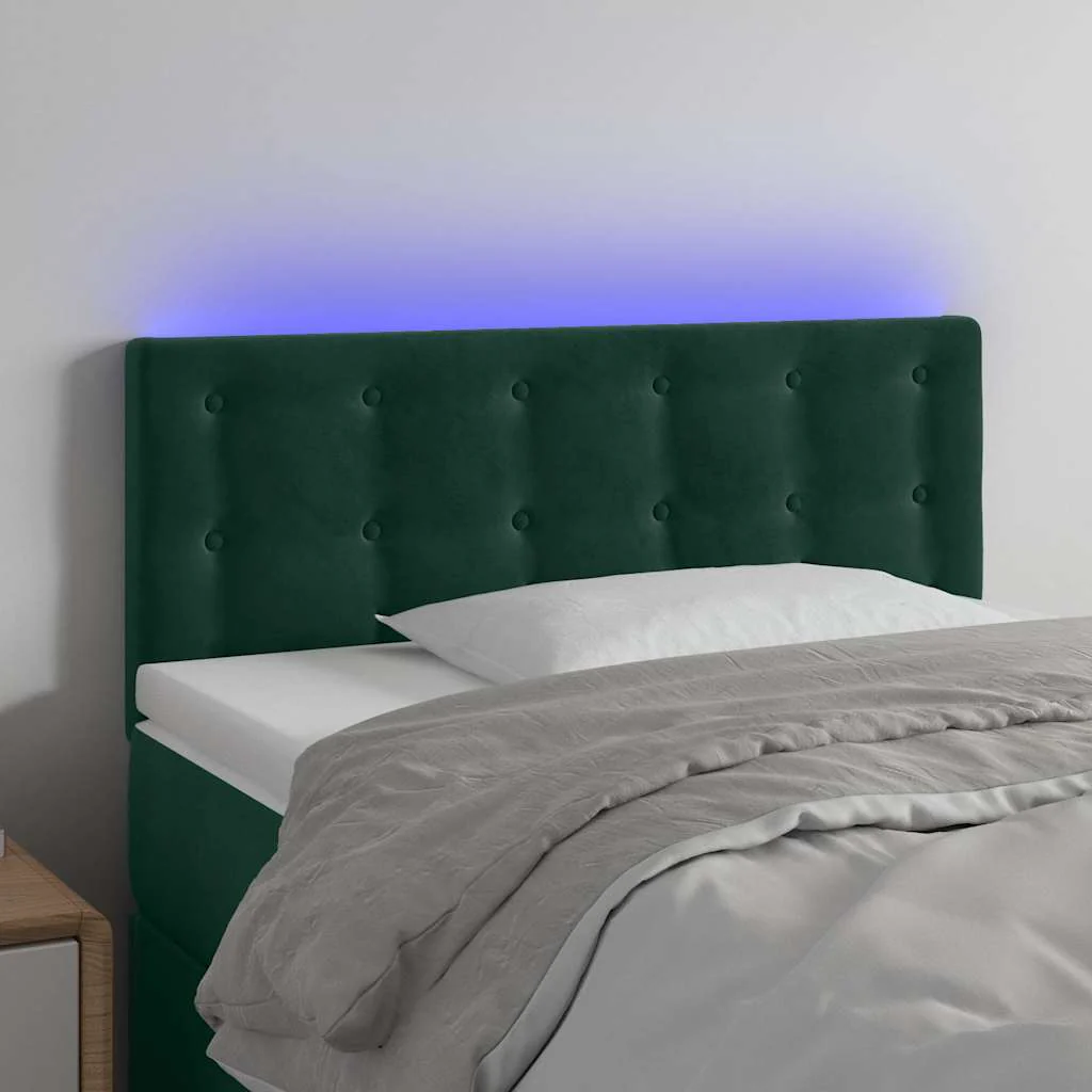 sengegavl med LED-lys 100x5x78/88 cm fløjl mørkegrøn