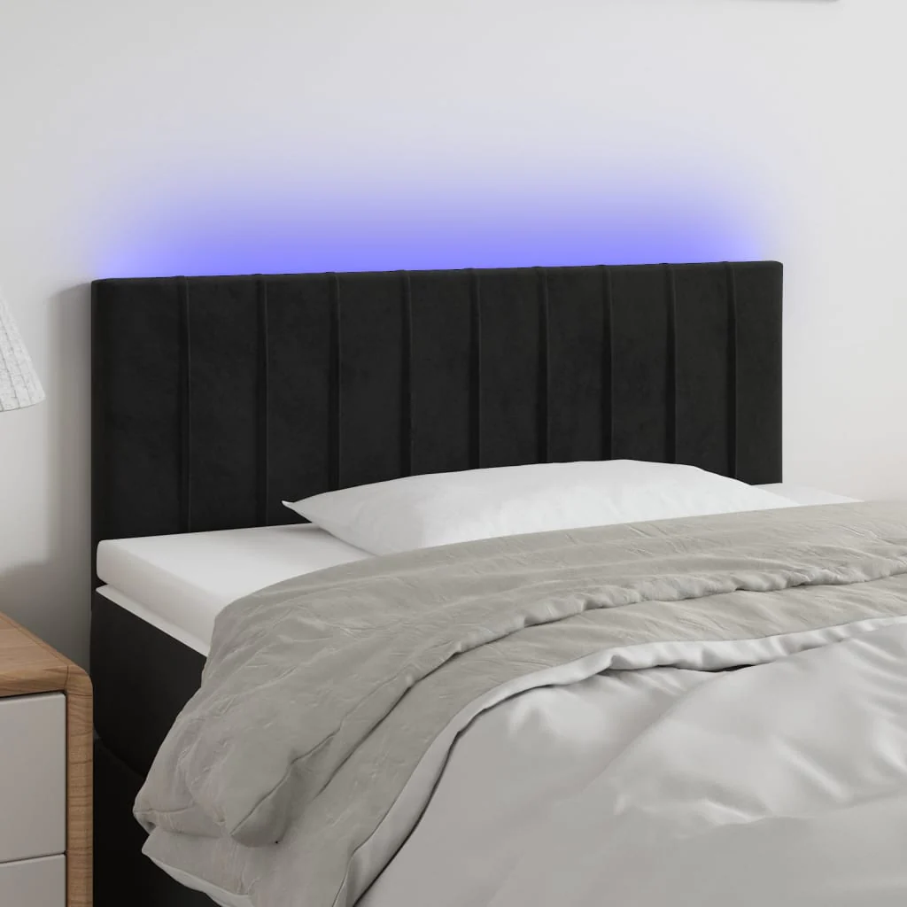 sengegavl med LED-lys 100x5x78/88 cm fløjl sort
