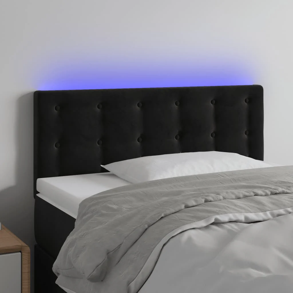 sengegavl med LED-lys 100x5x78/88 cm fløjl sort