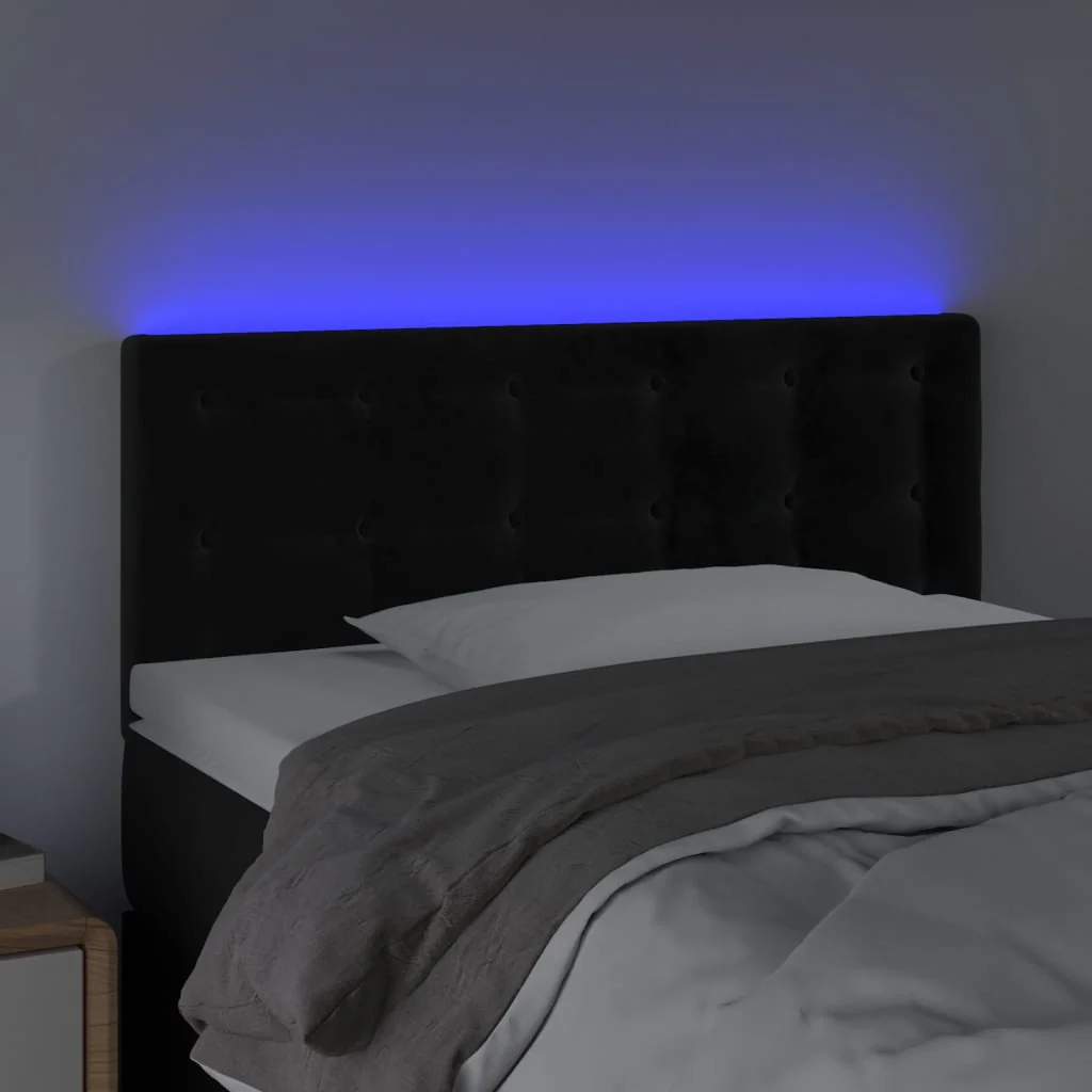 sengegavl med LED-lys 100x5x78/88 cm fløjl sort - Image 3