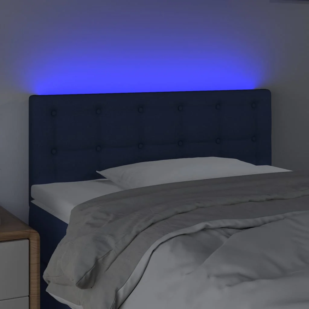 sengegavl med LED-lys 100x5x78/88 cm stof blå - Image 3