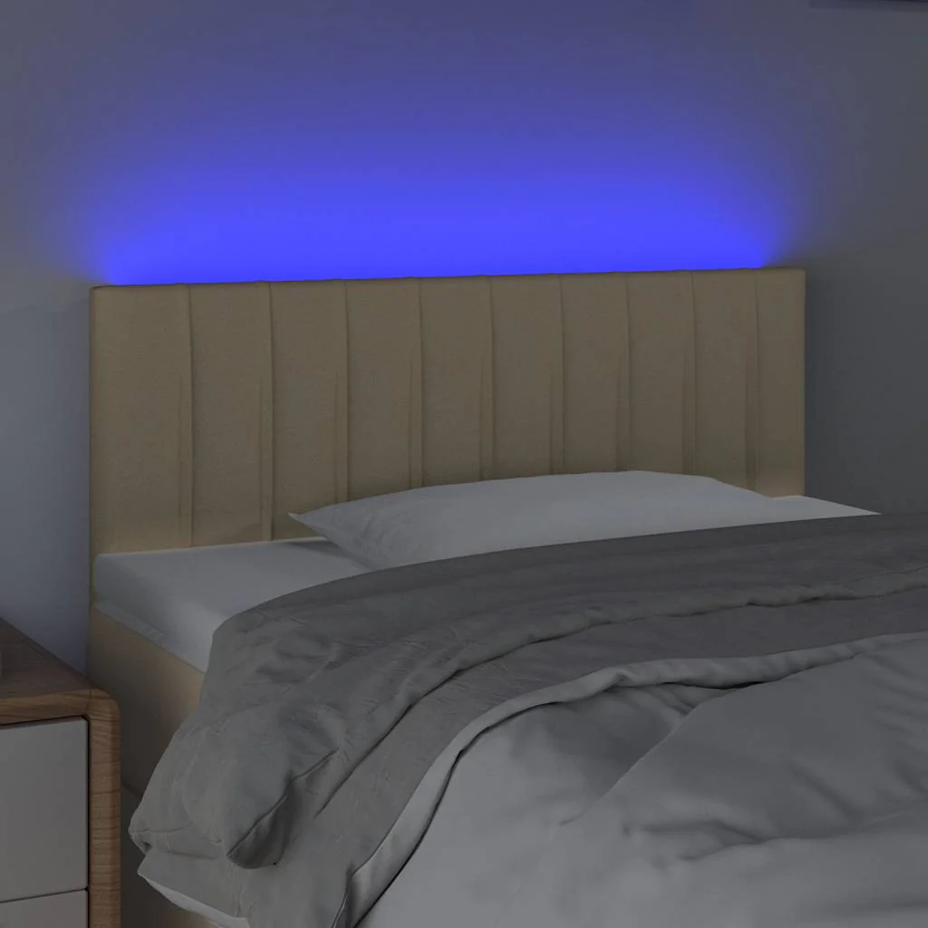 sengegavl med LED-lys 100x5x78/88 cm stof cremefarvet - Image 3