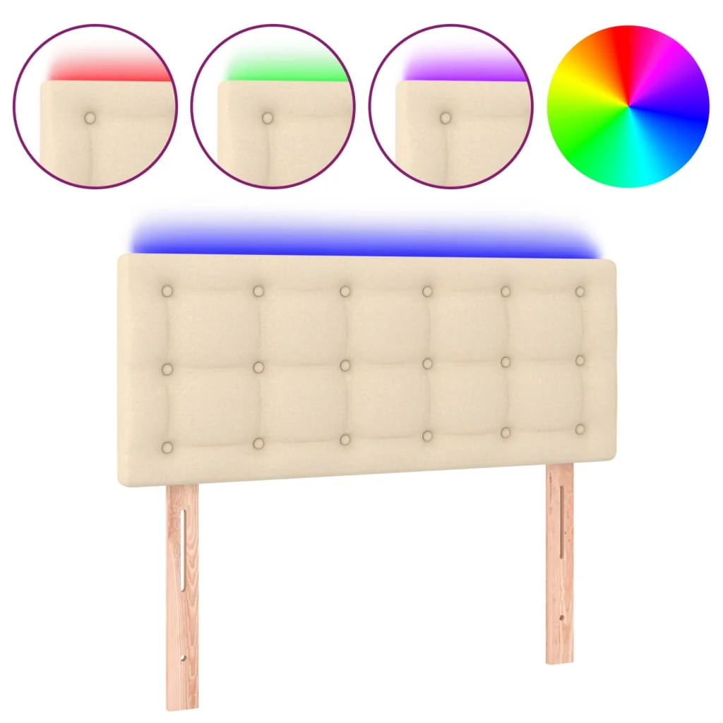 sengegavl med LED-lys 100x5x78/88 cm stof cremefarvet - Image 2
