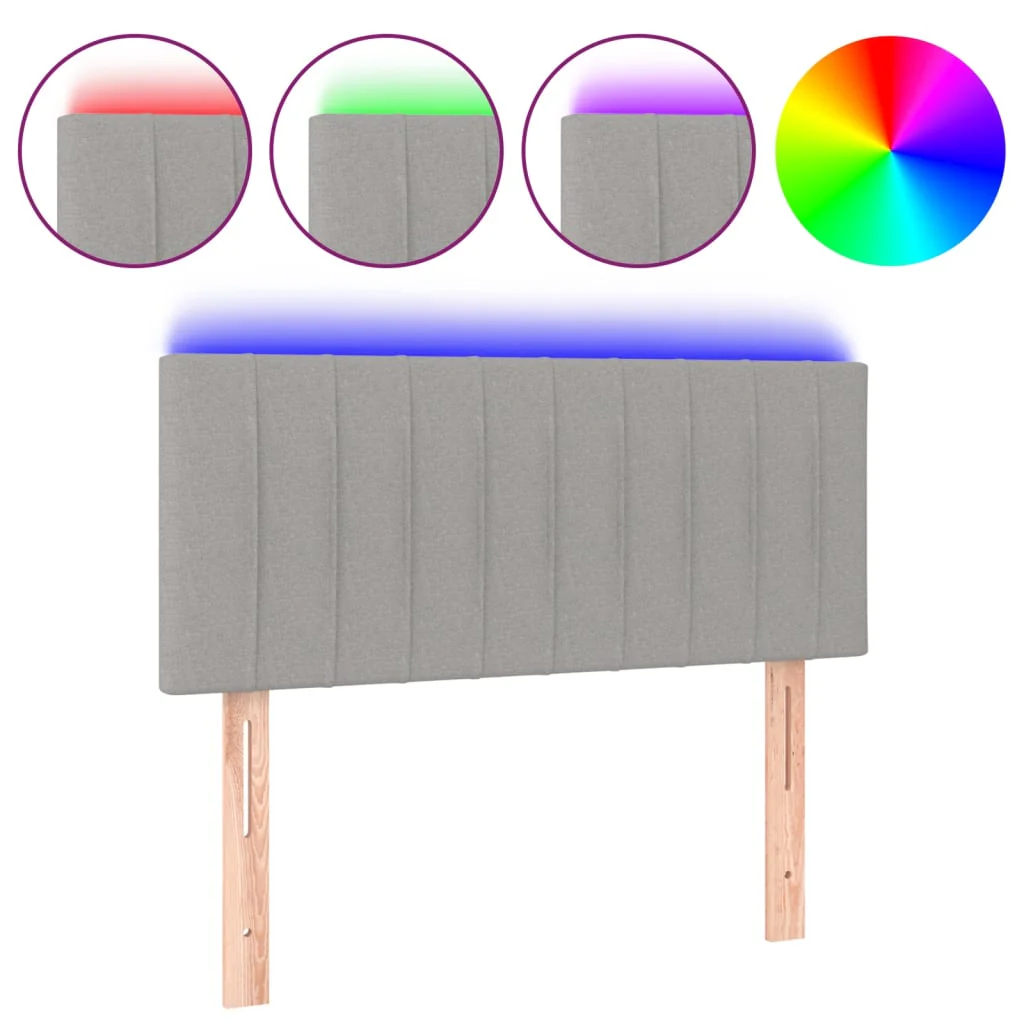 sengegavl med LED-lys 100x5x78/88 cm stof lysegrå - Image 2