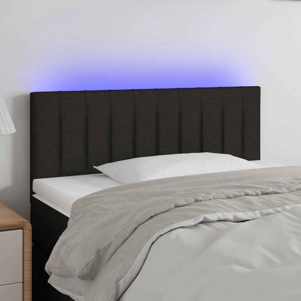 sengegavl med LED-lys 100x5x78/88 cm stof sort